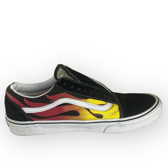 Vans Old Skool Shoes Mens Red Flames Canvas Suede Sneaker Low Top Sz 10.5 - Picture 3 of 12